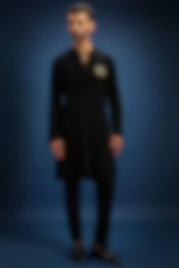 Black Cotton & Satin Kurta by Komal Kothari at Pernia's Pop Up Shop