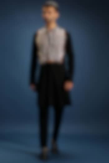 Black Cotton & Satin Kurta by Komal Kothari at Pernia's Pop Up Shop