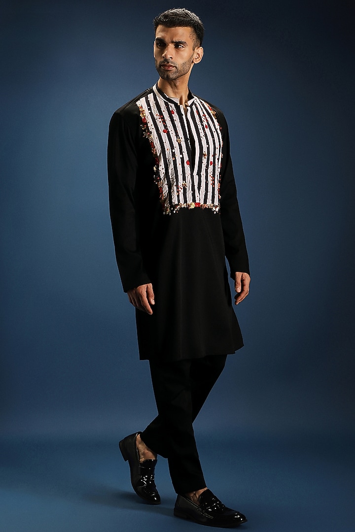 Black Cotton & Satin Kurta by Komal Kothari at Pernia's Pop Up Shop