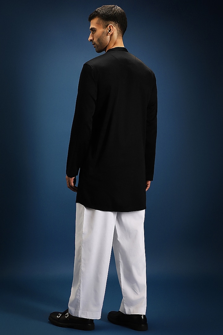 Black Cotton & Satin Hand Embroidered Kurta Set by Komal Kothari at Pernia's Pop Up Shop