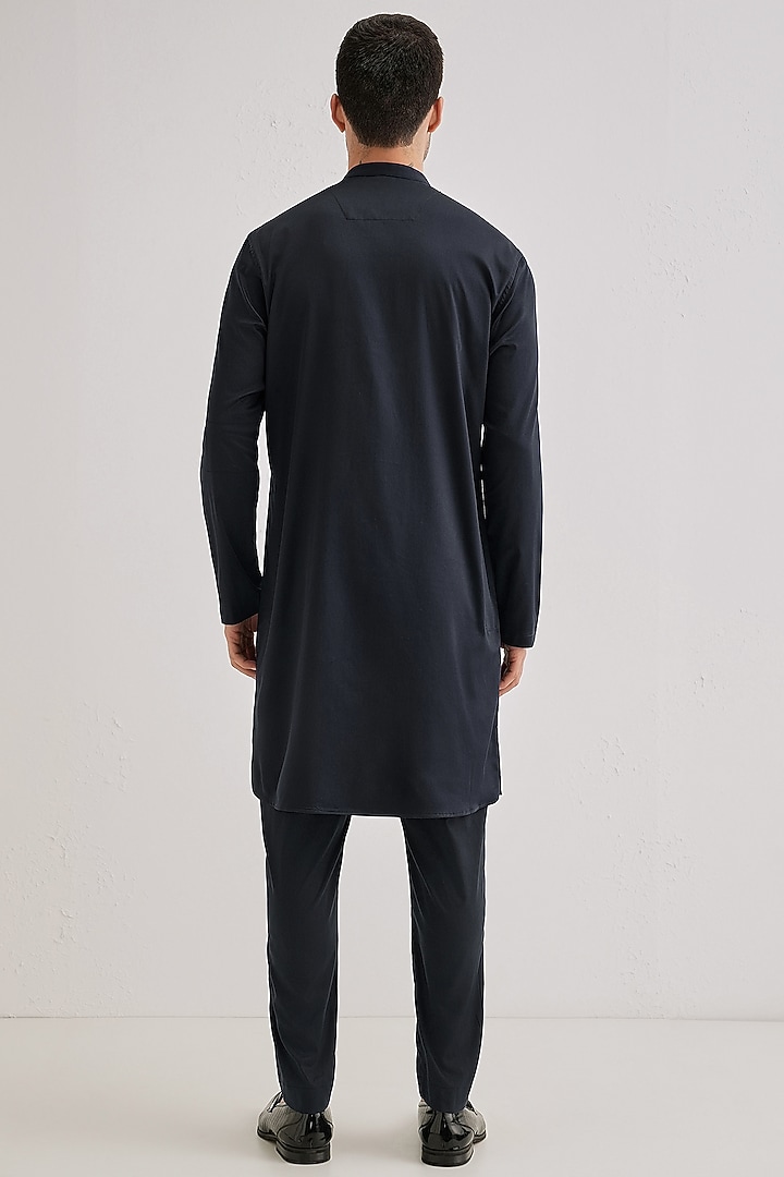 Navy Cotton & Satin Hand Embroidered Kurta Set by Komal Kothari at Pernia's Pop Up Shop