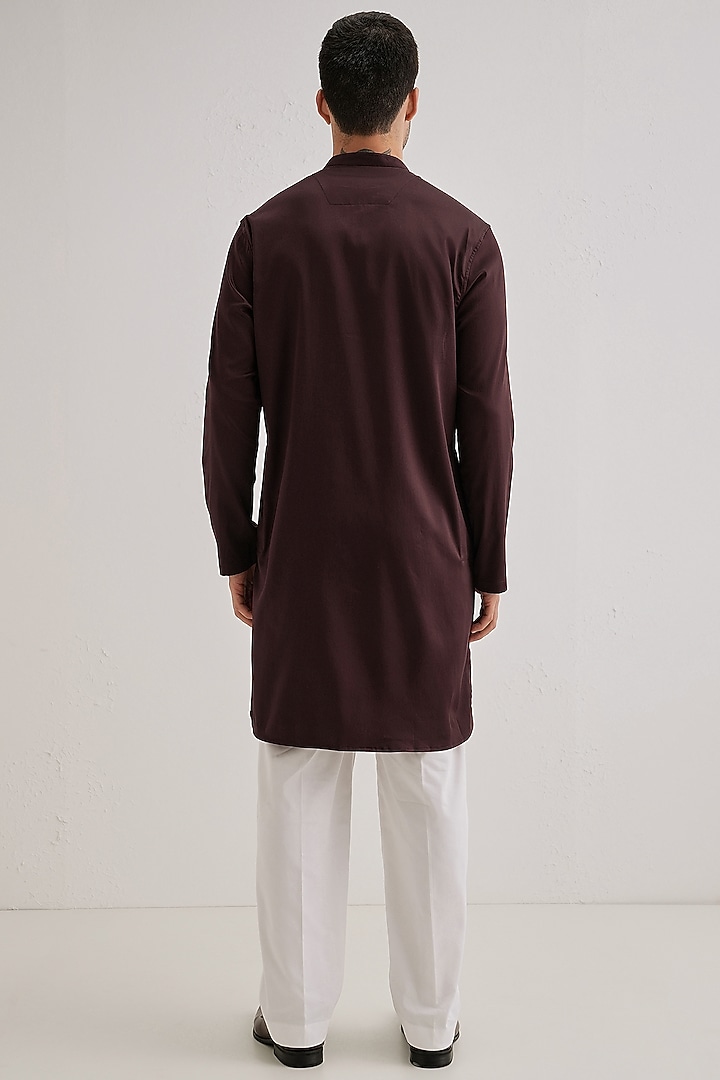 Wine Cotton & Satin Hand Embroidered Kurta Set by Komal Kothari at Pernia's Pop Up Shop
