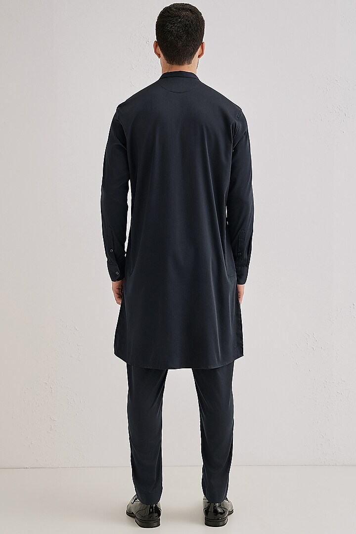 Navy Cotton & Satin Hand Embroidered Kurta by Komal Kothari at Pernia's Pop Up Shop