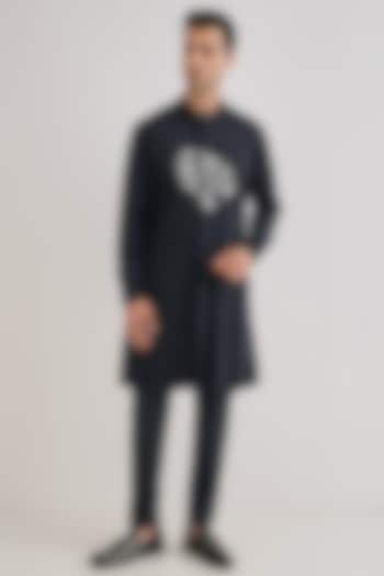 Navy Cotton & Satin Hand Embroidered Kurta Set by Komal Kothari at Pernia's Pop Up Shop