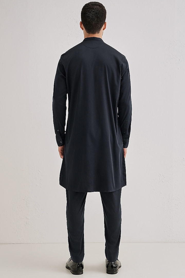 Navy Cotton & Satin Hand Embroidered Kurta Set by Komal Kothari at Pernia's Pop Up Shop