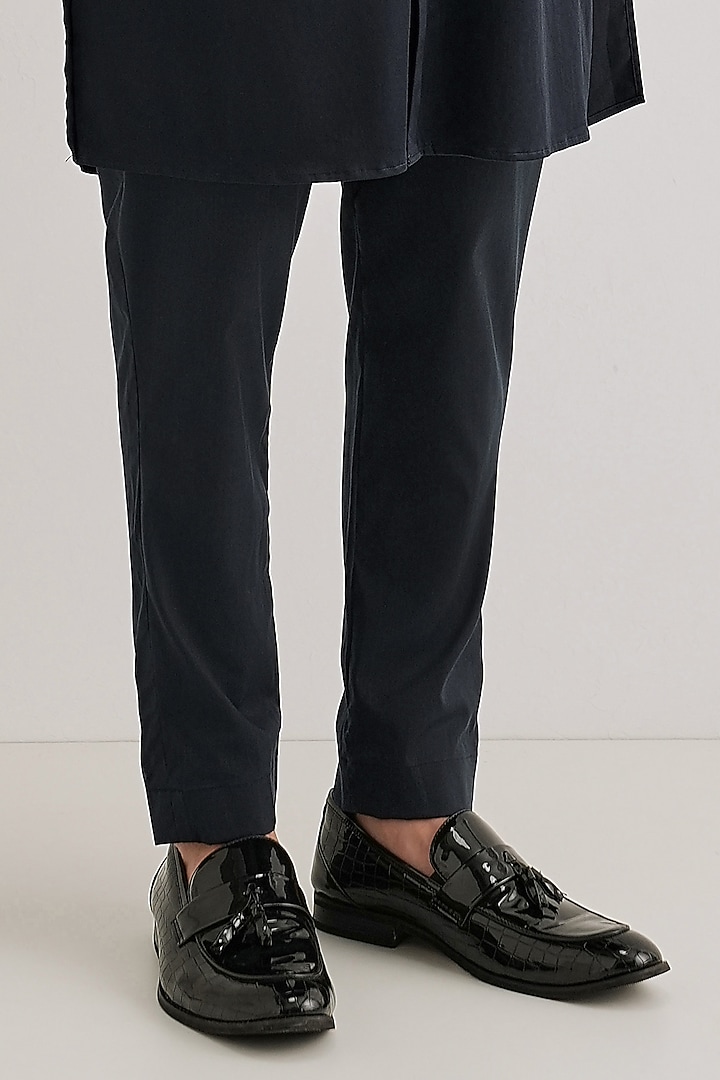 Navy Cotton & Satin Hand Embroidered Kurta Set by Komal Kothari at Pernia's Pop Up Shop