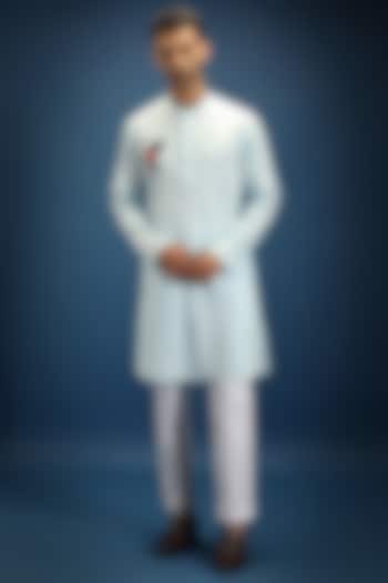 Sky Blue Cotton & Satin Hand Embroidered Kurta Set by Komal Kothari at Pernia's Pop Up Shop