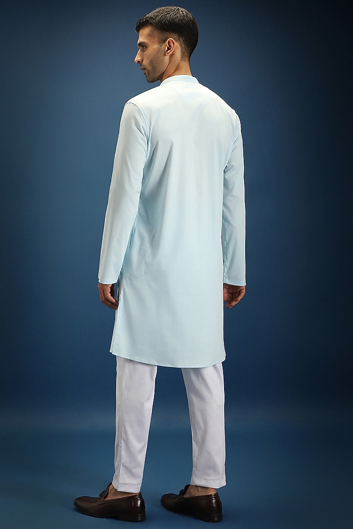 Sky Blue Cotton & Satin Hand Embroidered Kurta Set by Komal Kothari at Pernia's Pop Up Shop