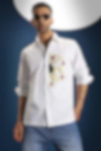 White Poplin & Cotton Hand Embroidered Party Wear Shirt by Komal Kothari at Pernia's Pop Up Shop