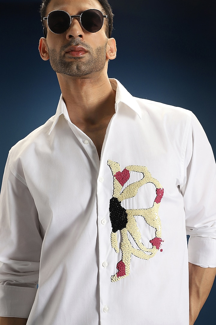 White Poplin & Cotton Hand Embroidered Party Wear Shirt by Komal Kothari at Pernia's Pop Up Shop