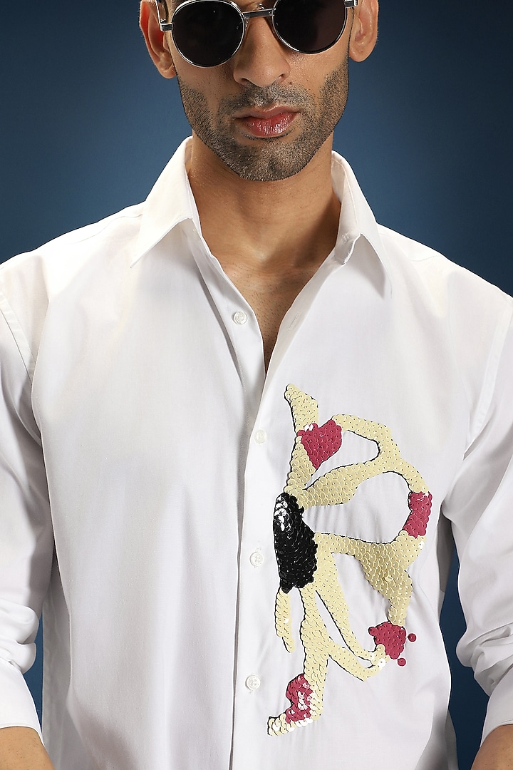 White Poplin & Cotton Hand Embroidered Party Wear Shirt by Komal Kothari at Pernia's Pop Up Shop