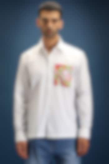 White Poplin & Cotton Hand Embroidered Party Wear Shirt by Komal Kothari at Pernia's Pop Up Shop