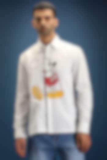White Poplin & Cotton Mickey Mouse Hand Embroidered Party Wear Shirt by Komal Kothari at Pernia's Pop Up Shop