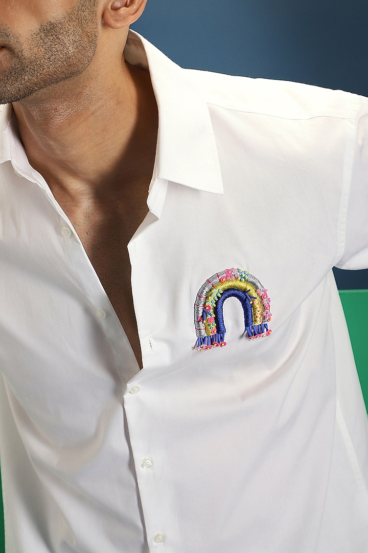 White Poplin & Cotton Hand Embroidered Party Wear Shirt by Komal Kothari at Pernia's Pop Up Shop
