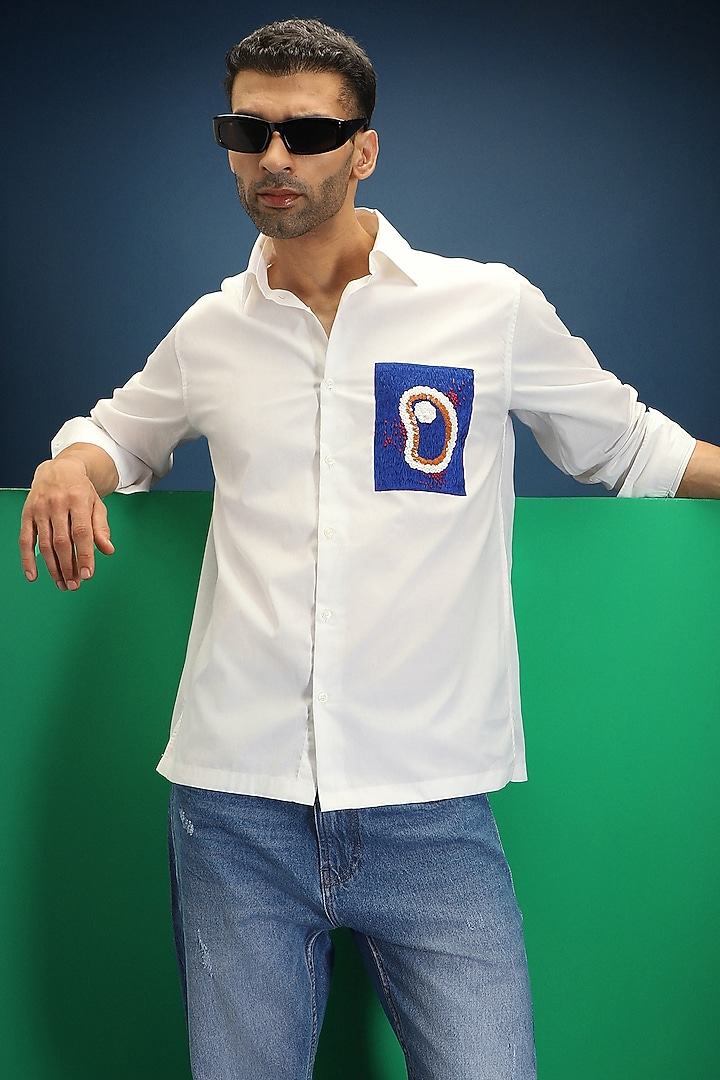White Poplin & Cotton Hand Embroidered Party Wear Shirt by Komal Kothari at Pernia's Pop Up Shop