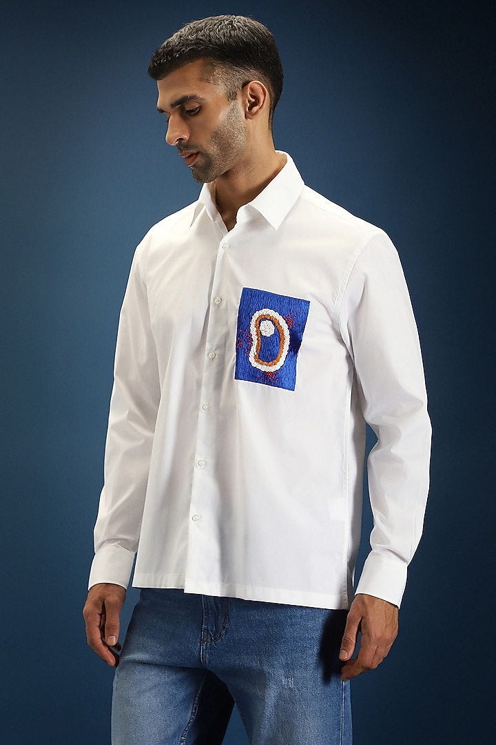 White Poplin & Cotton Hand Embroidered Party Wear Shirt by Komal Kothari at Pernia's Pop Up Shop