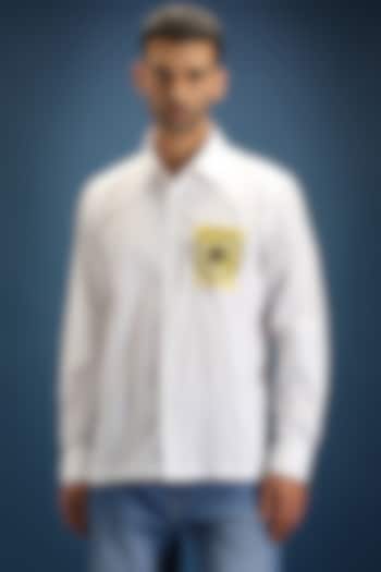 White Poplin & Cotton Sunflower Hand Embroidered Party Wear Shirt by Komal Kothari at Pernia's Pop Up Shop