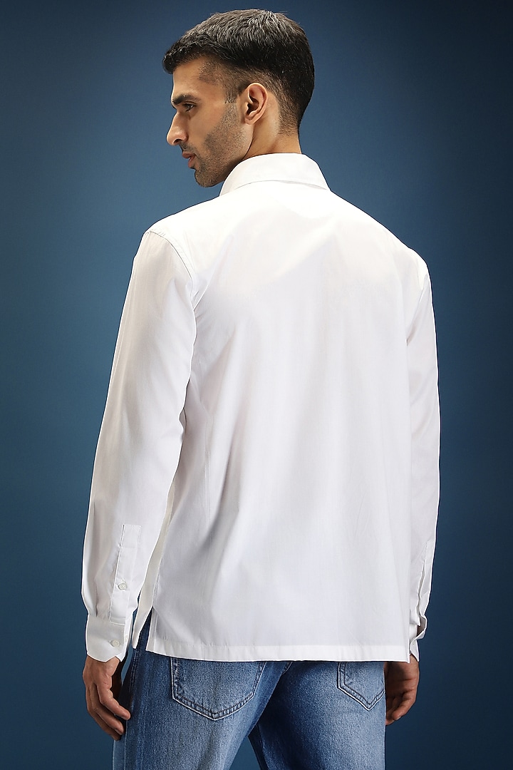 White Poplin & Cotton Sunflower Hand Embroidered Party Wear Shirt by Komal Kothari at Pernia's Pop Up Shop