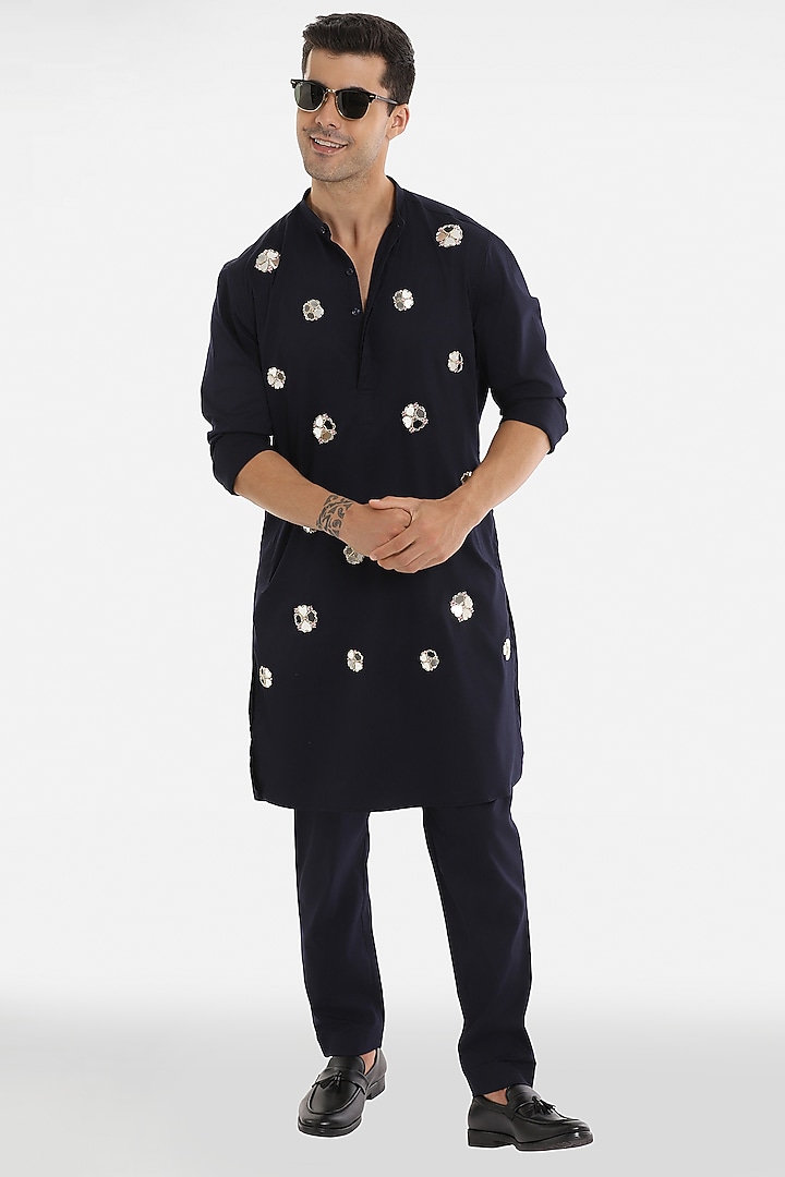 Navy Blue Cotton Handcrafted Kurta by Komal Kothari at Pernia's Pop Up Shop