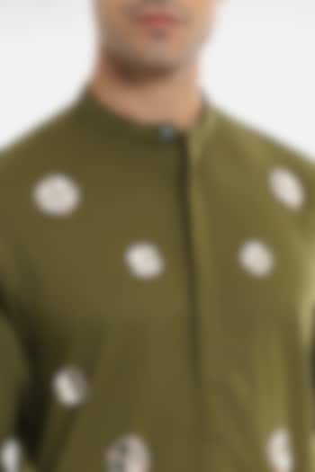 Olive Green Cotton Mirror Floral Work Kurta by Komal Kothari at Pernia's Pop Up Shop