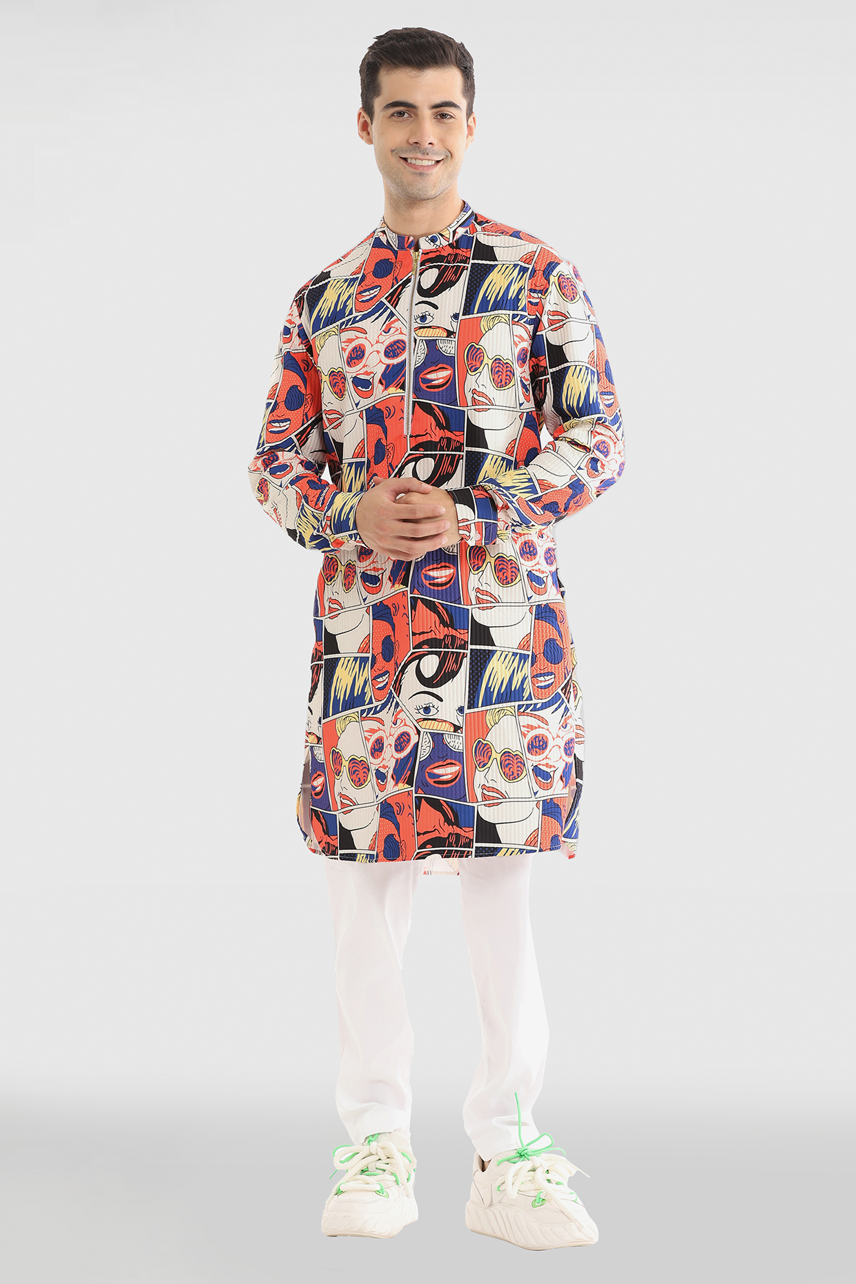Multi-Colored Jacquard Printed Kurta by Komal Kothari at Pernia's Pop Up Shop
