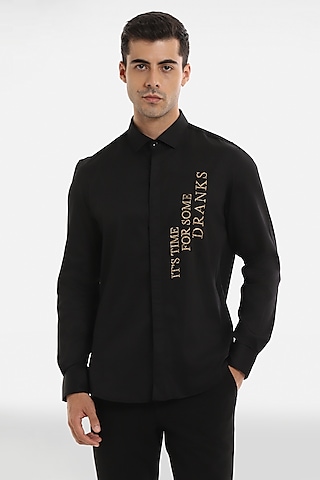 Black Cotton Handcrafted Shirt by Komal Kothari