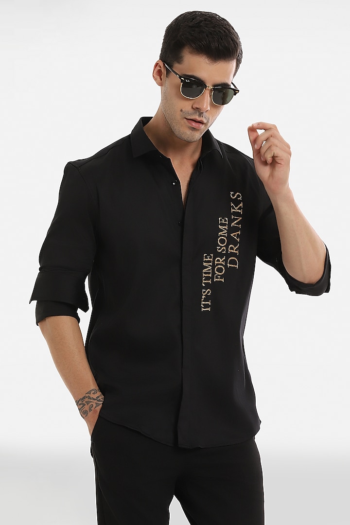 Black Cotton Handcrafted Party Wear Shirt by Komal Kothari at Pernia's Pop Up Shop