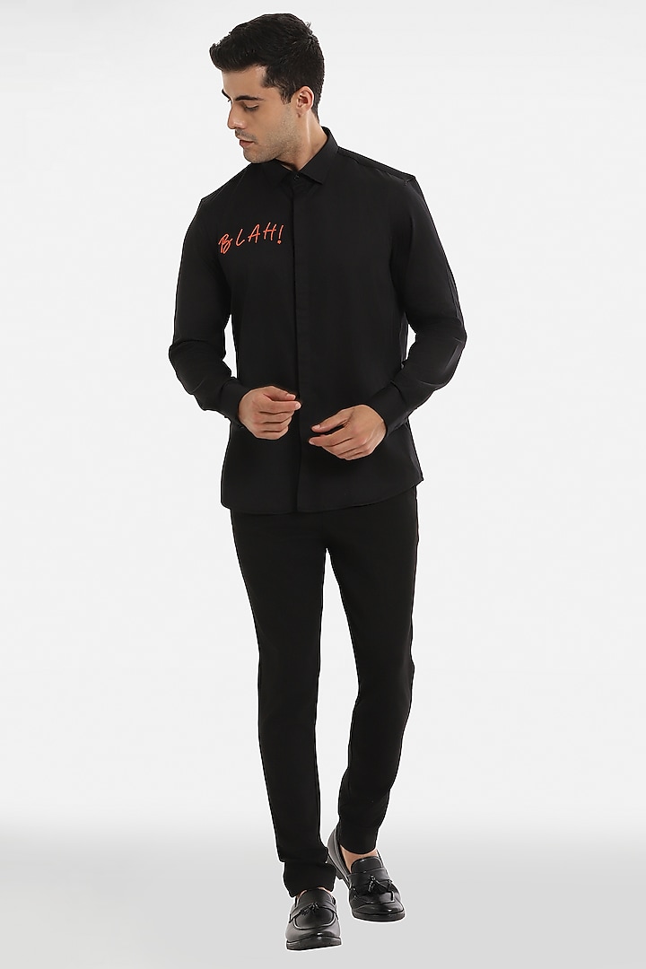 Black Cotton Handcrafted Party Wear Shirt by Komal Kothari at Pernia's Pop Up Shop