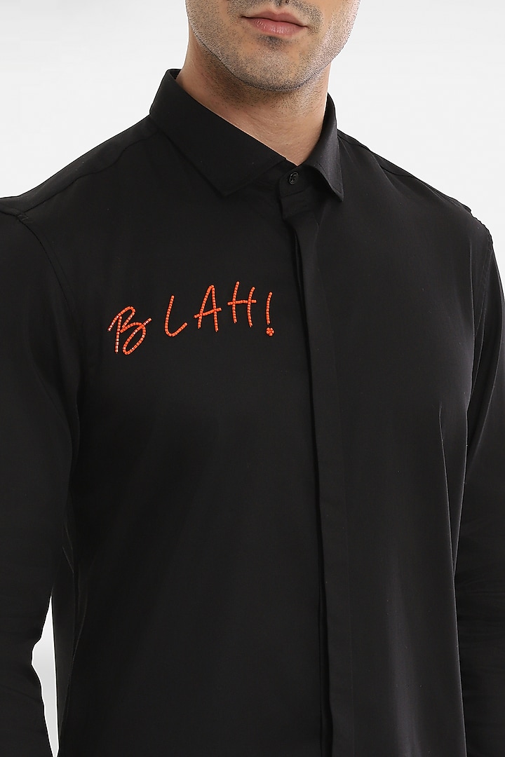 Black Cotton Handcrafted Party Wear Shirt by Komal Kothari at Pernia's Pop Up Shop