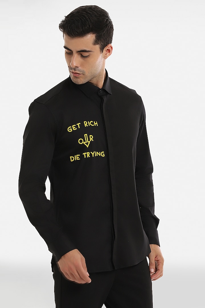 Black Cotton Handcrafted Summer Shirt by Komal Kothari at Pernia's Pop Up Shop