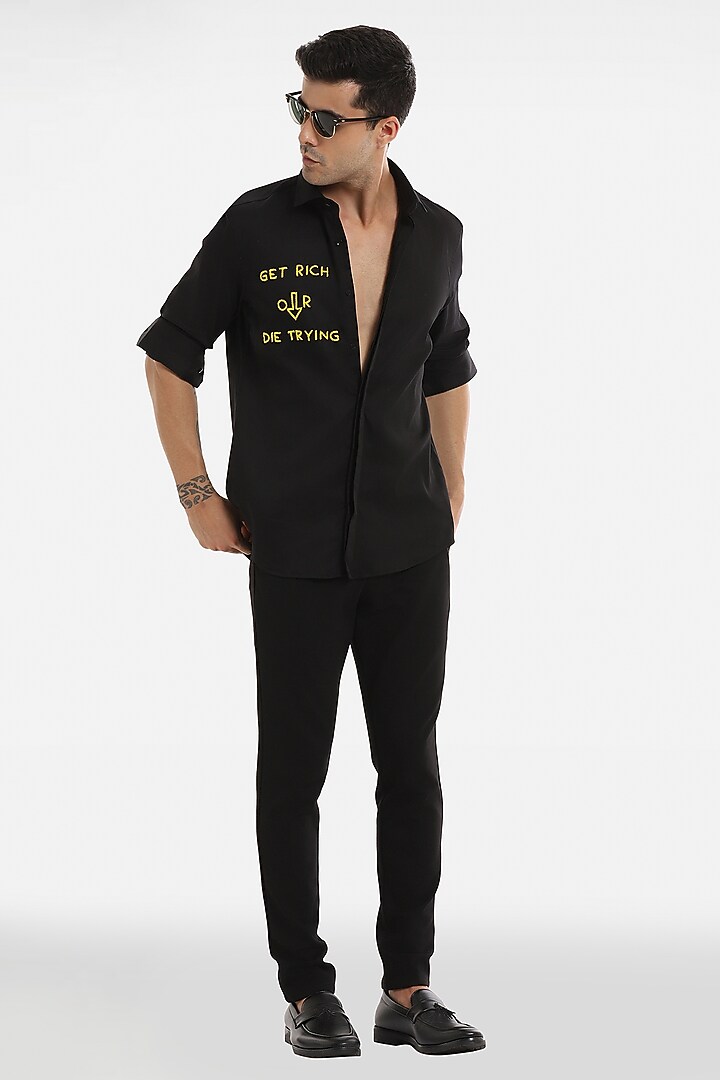 Black Cotton Handcrafted Summer Shirt by Komal Kothari at Pernia's Pop Up Shop