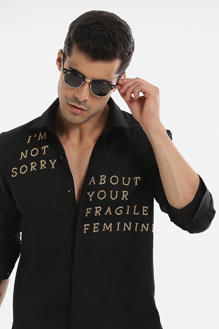 Black Cotton Handcrafted Party Wear Shirt by Komal Kothari at Pernia's Pop Up Shop