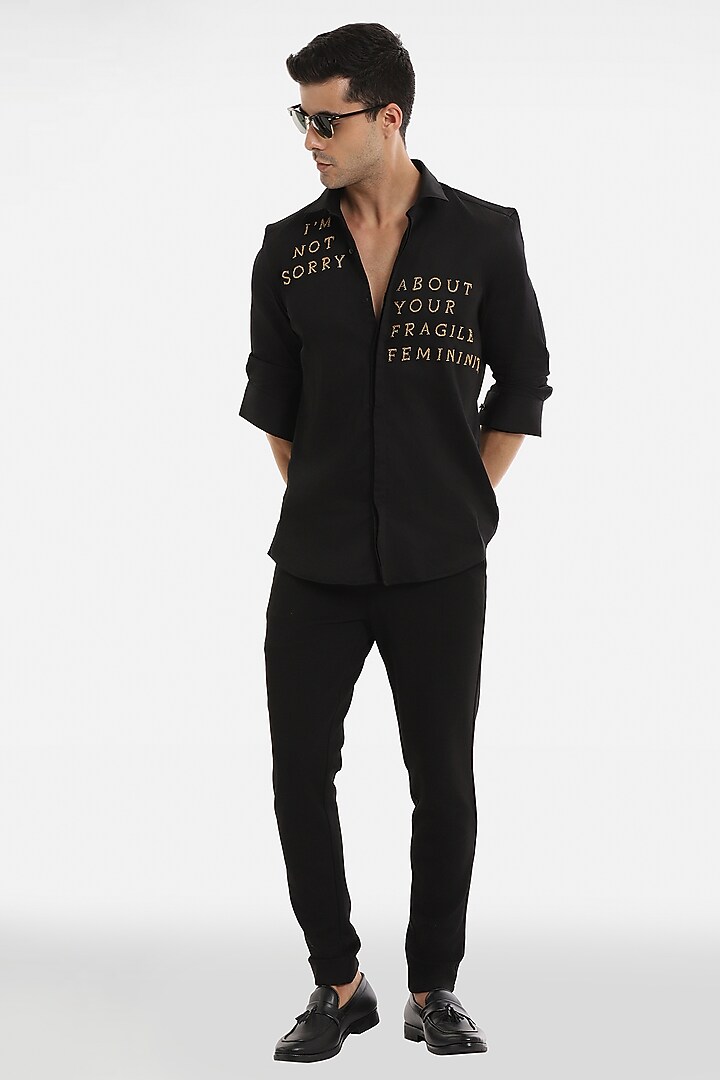 Black Cotton Handcrafted Party Wear Shirt by Komal Kothari at Pernia's Pop Up Shop