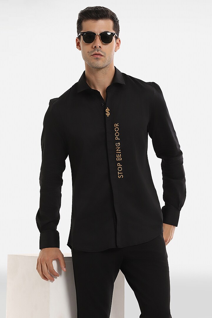 Black Cotton Handcrafted Shirt by Komal Kothari