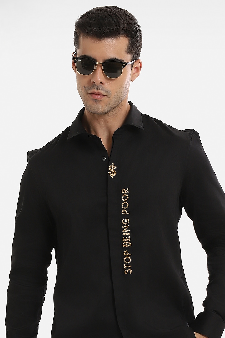 Black Cotton Handcrafted Summer Shirt by Komal Kothari at Pernia's Pop Up Shop
