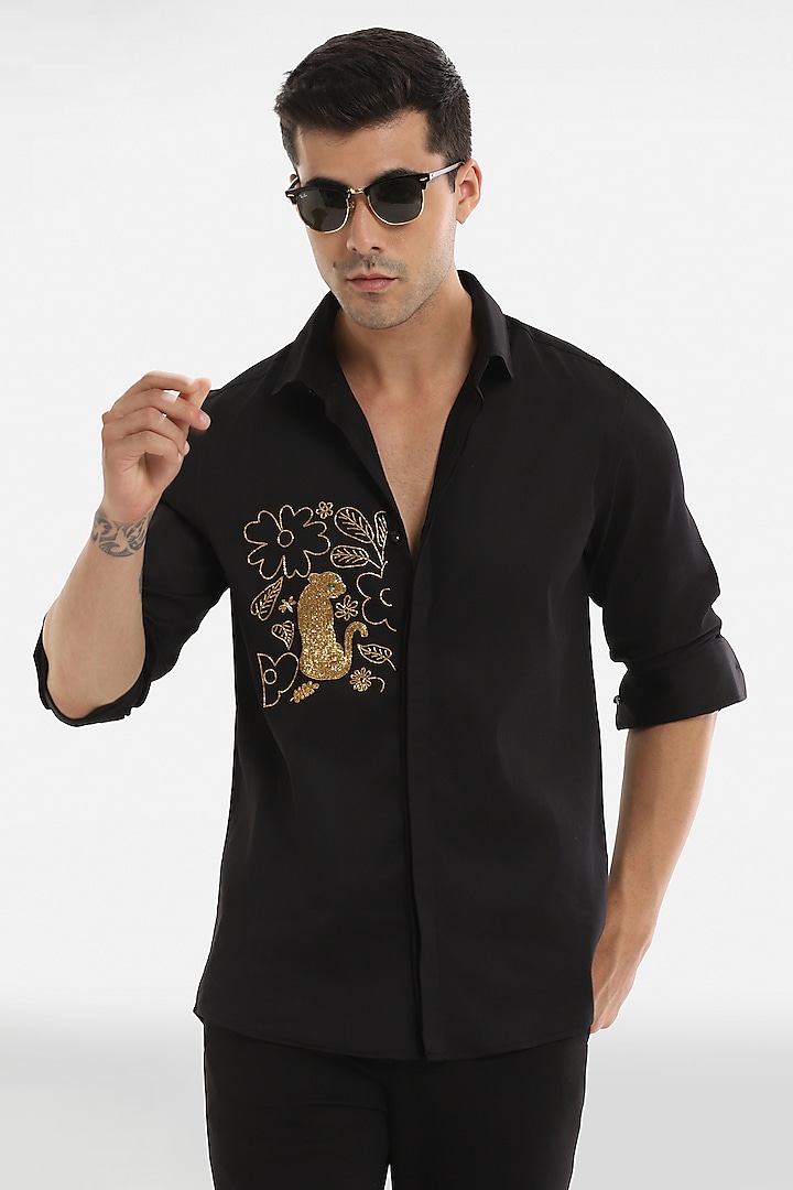 Black Cotton Handcrafted Shirt by Komal Kothari