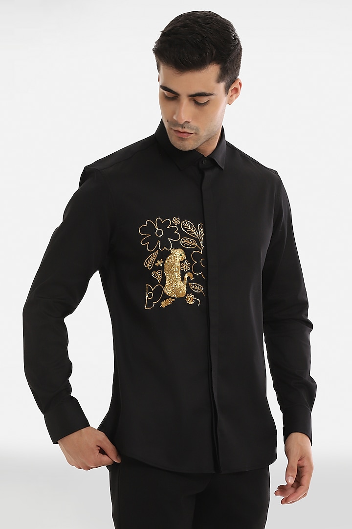Black Cotton Handcrafted Shirt by Komal Kothari