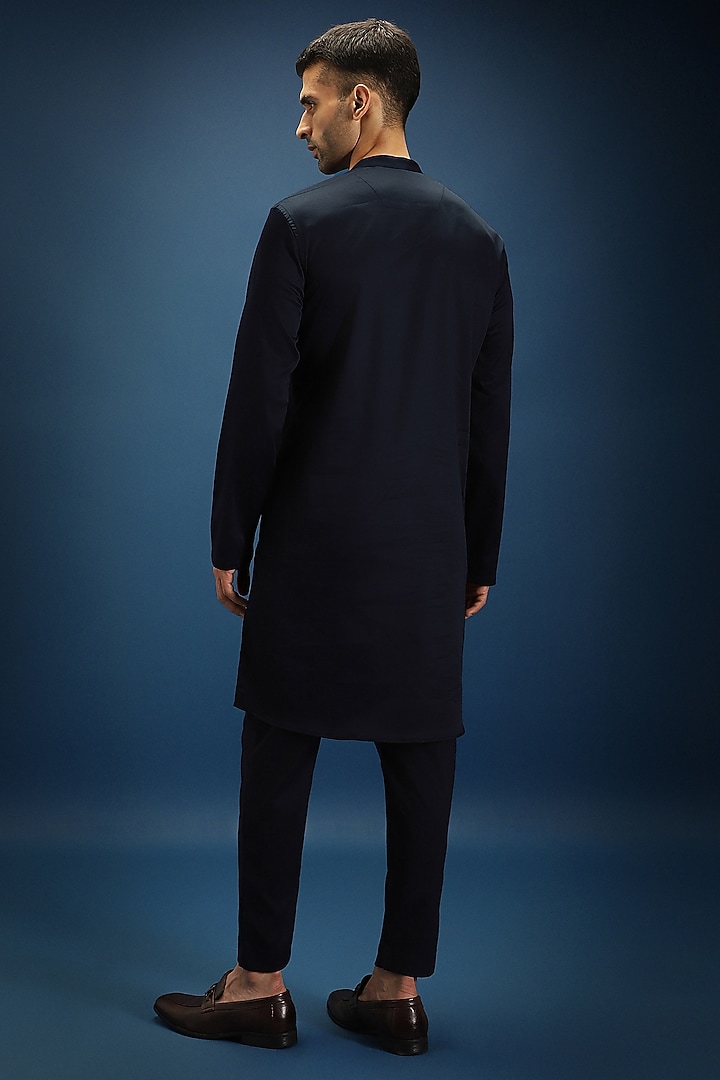 Navy Blue Cotton Hand Embroidered Kurta Set by Komal Kothari at Pernia's Pop Up Shop