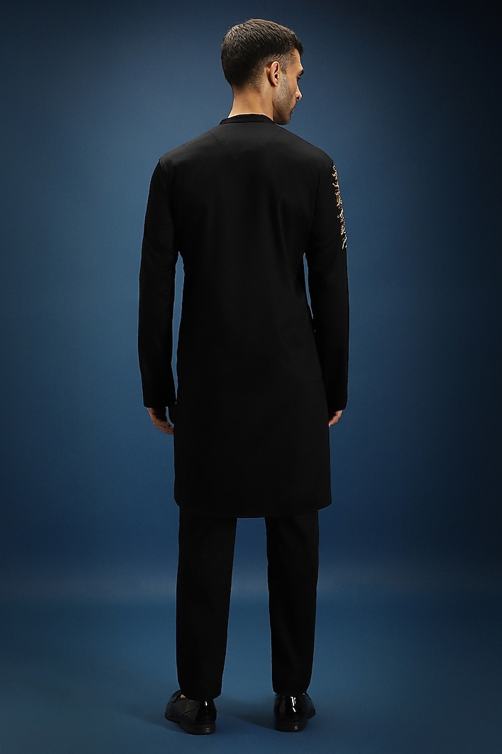 Black Cotton Lion Hand Embroidered Kurta by Komal Kothari at Pernia's Pop Up Shop