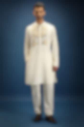 Ivory Cotton Pearl Hand Embroidered Kurta Set by Komal Kothari at Pernia's Pop Up Shop