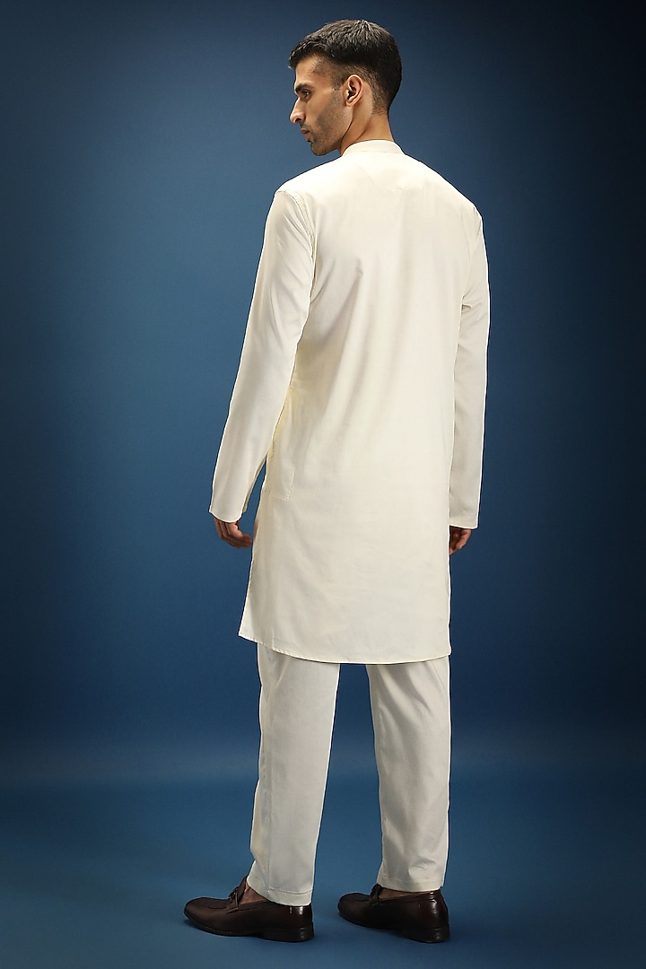 Ivory Cotton Pearl Hand Embroidered Kurta Set by Komal Kothari at Pernia's Pop Up Shop