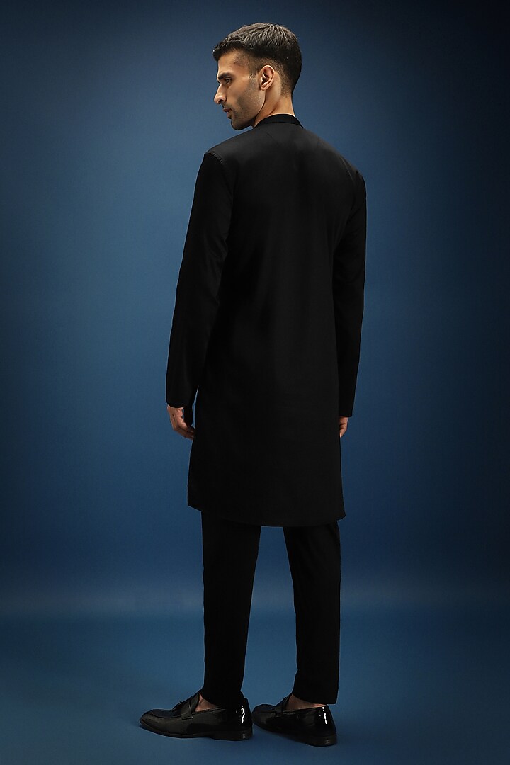 Black Cotton Rose Hand Embroidered Kurta Set by Komal Kothari at Pernia's Pop Up Shop