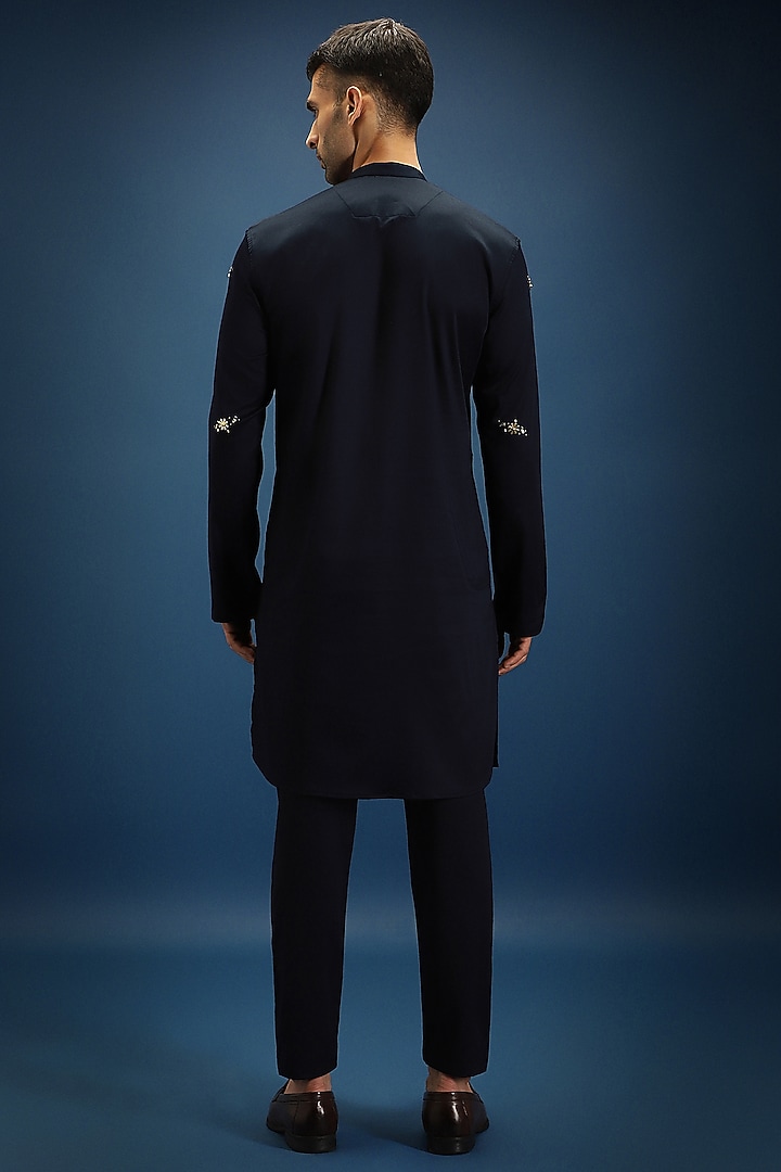 Navy Blue Cotton Hand Embroidered Kurta by Komal Kothari at Pernia's Pop Up Shop