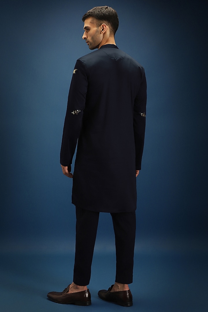 Navy Blue Cotton Hand Embroidered Kurta Set by Komal Kothari at Pernia's Pop Up Shop