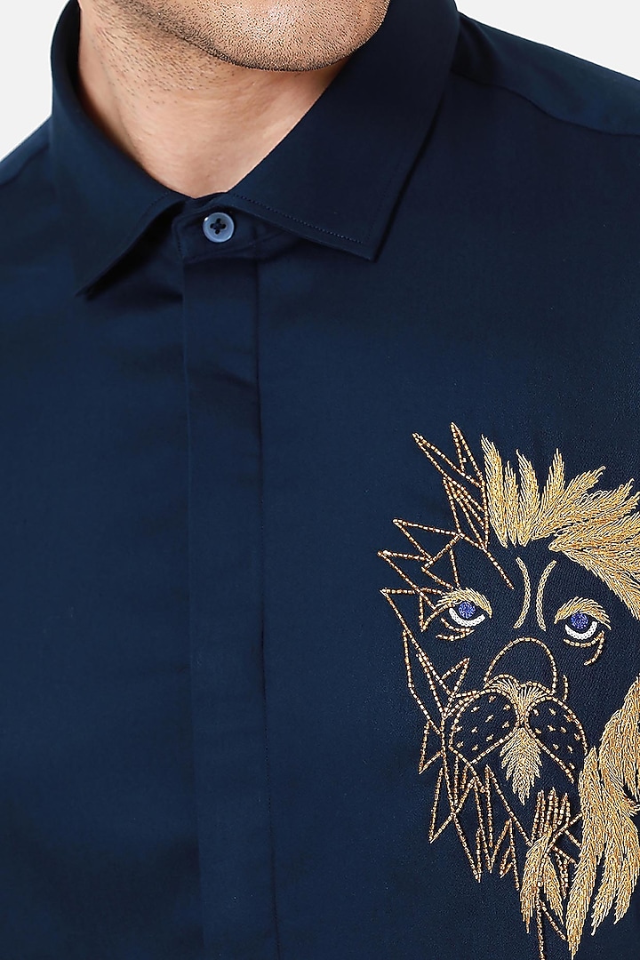 Blue Cotton Embellished Summer Shirt by Komal Kothari at Pernia's Pop Up Shop