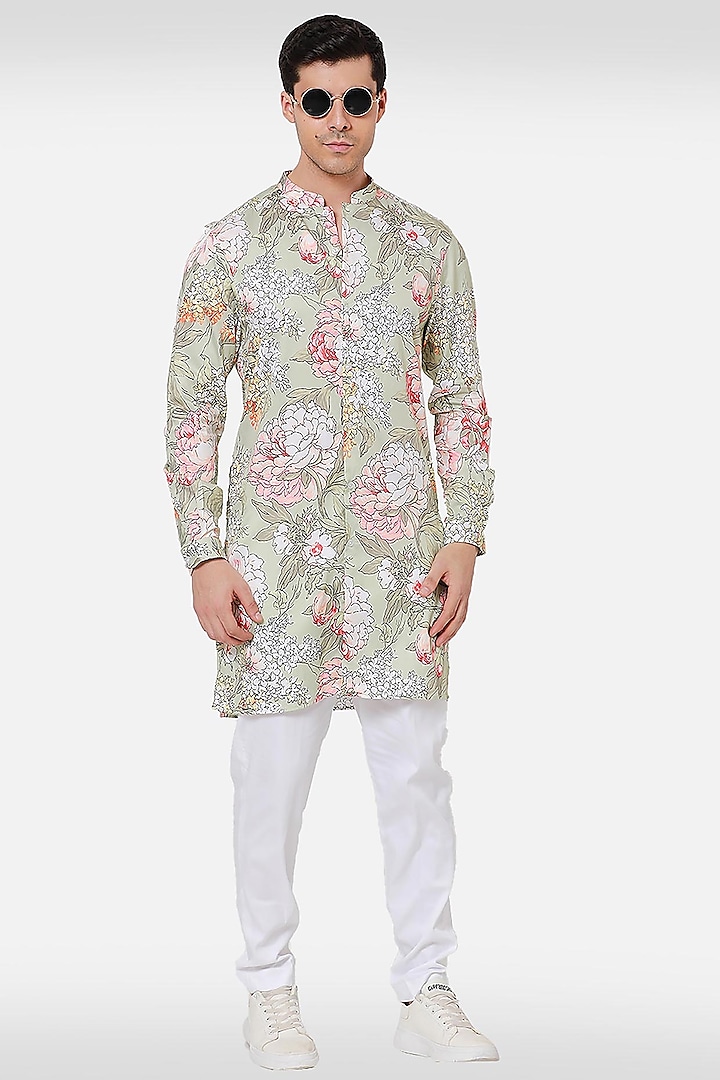 Green Floral Printed Kurta by Komal Kothari