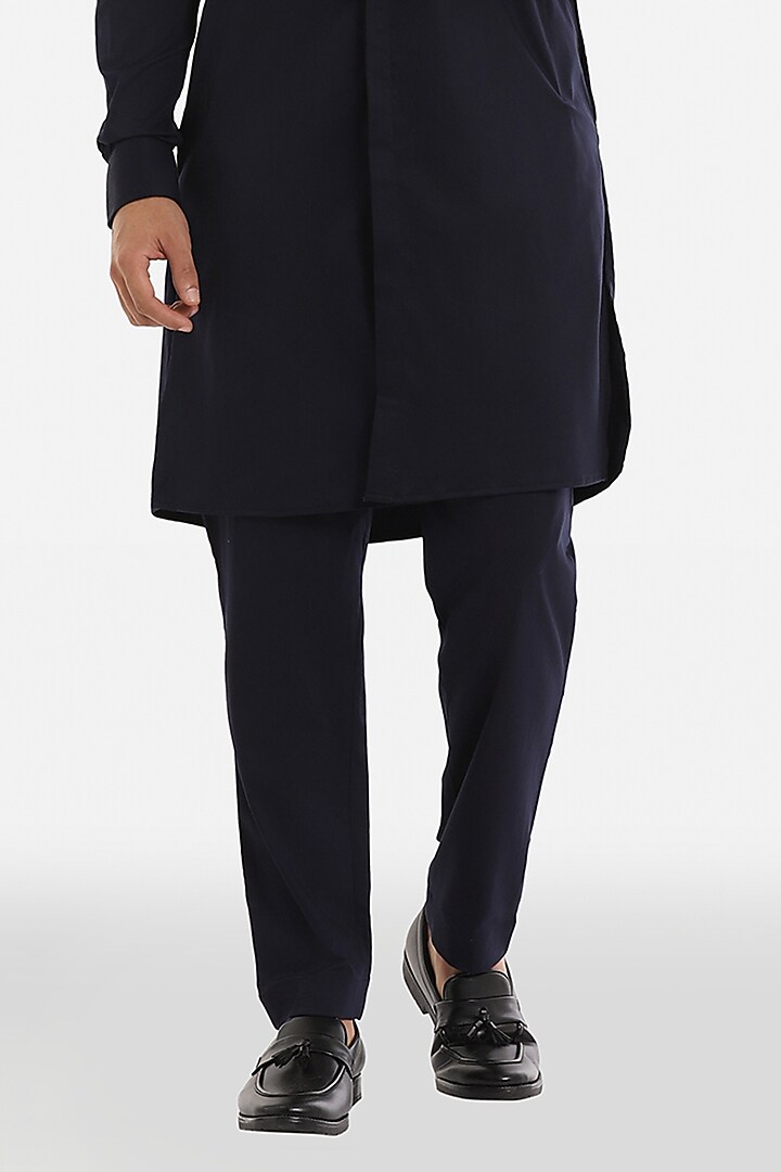 Navy Blue Cotton Handcrafted Kurta Set by Komal Kothari at Pernia's Pop Up Shop