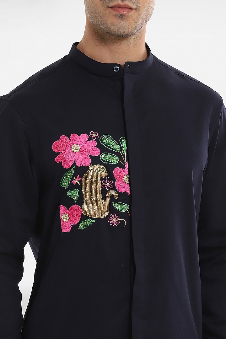 Navy Blue Cotton Handcrafted Kurta Set by Komal Kothari at Pernia's Pop Up Shop
