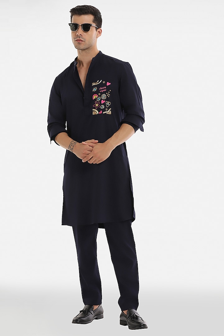 Navy Blue Cotton Handcrafted Kurta Set by Komal Kothari