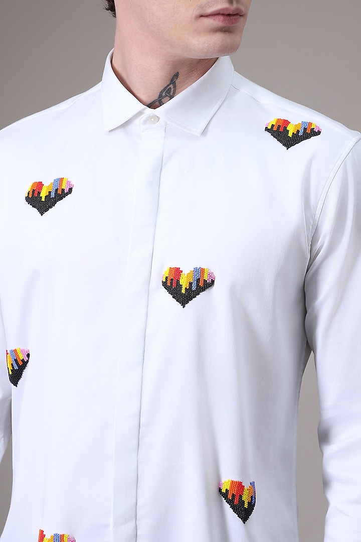 White Cotton Satin Hand Embroidered Party Wear Shirt by Komal Kothari at Pernia's Pop Up Shop